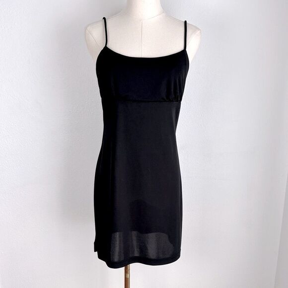 Vintage La Belle Black Babydoll Slip Mini Dress 7 Y2K 90s Streetwear Timeless - Picture 1 of 9